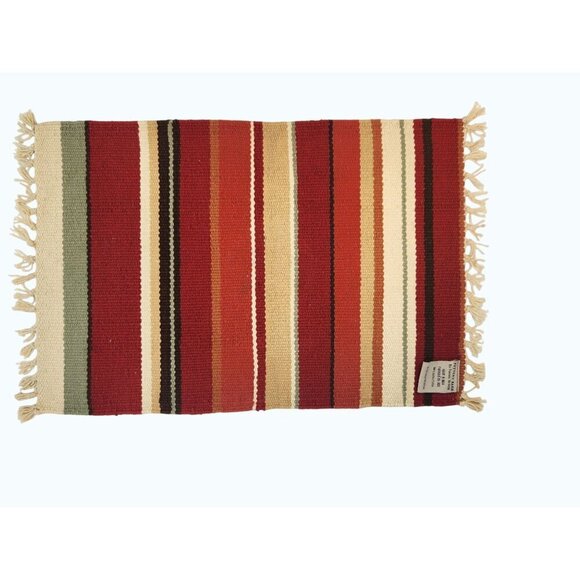 Pottery Barn 14x20 Woven Striped Cotton Table Runner/Placemat Red & Beige Tones - Picture 2 of 5